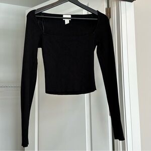 H&M Ribbed Cotton Black Long Sleeve Elegant Women's Top